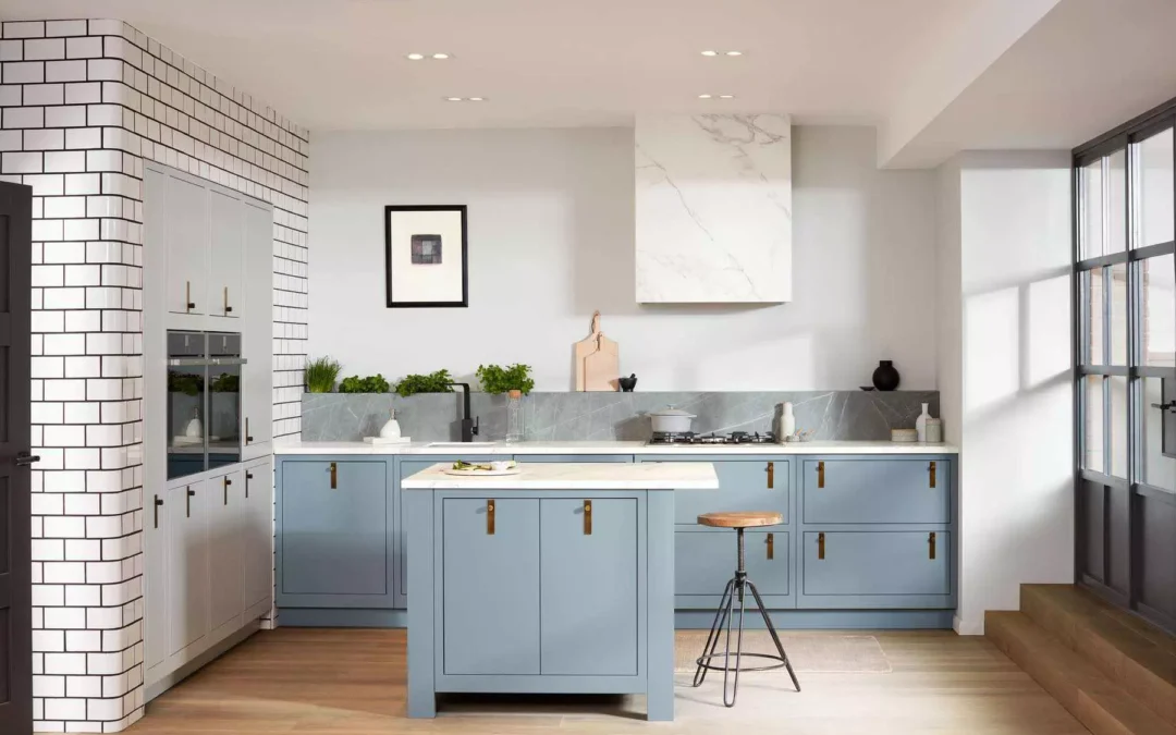 1909 Light Blue Kitchen With Island.