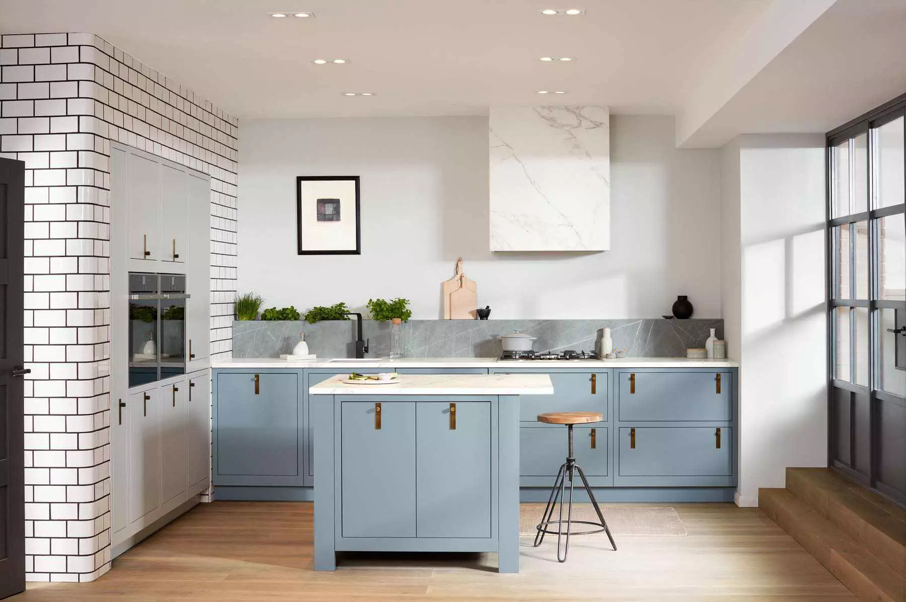 1909 Light Blue Kitchen With Island.