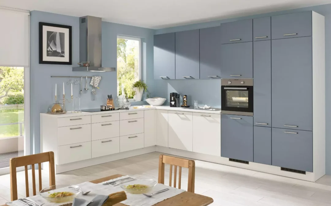 Bauformat Berger Blue + White Matt L-Shaped Kitchen