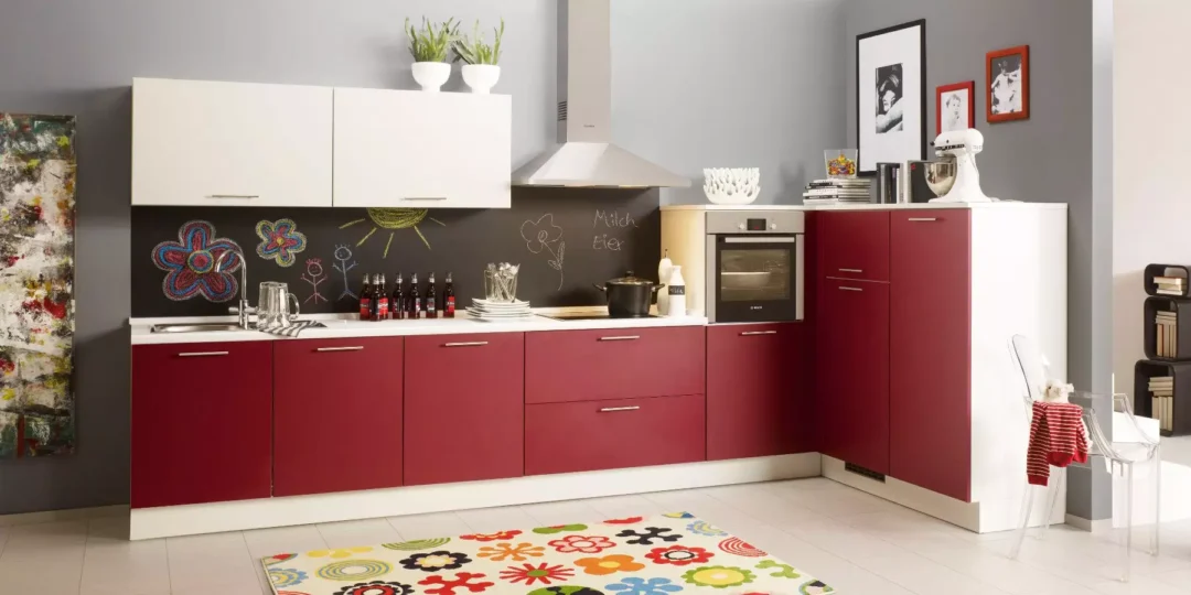 Bauformat Berger Red Matt L Shaped Kitchen 1.