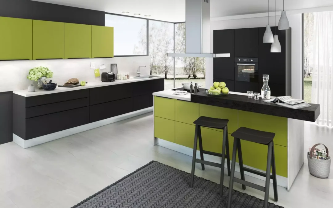 Bauformat Berger Vibrant Green Handleless Kitchen With Island 1.