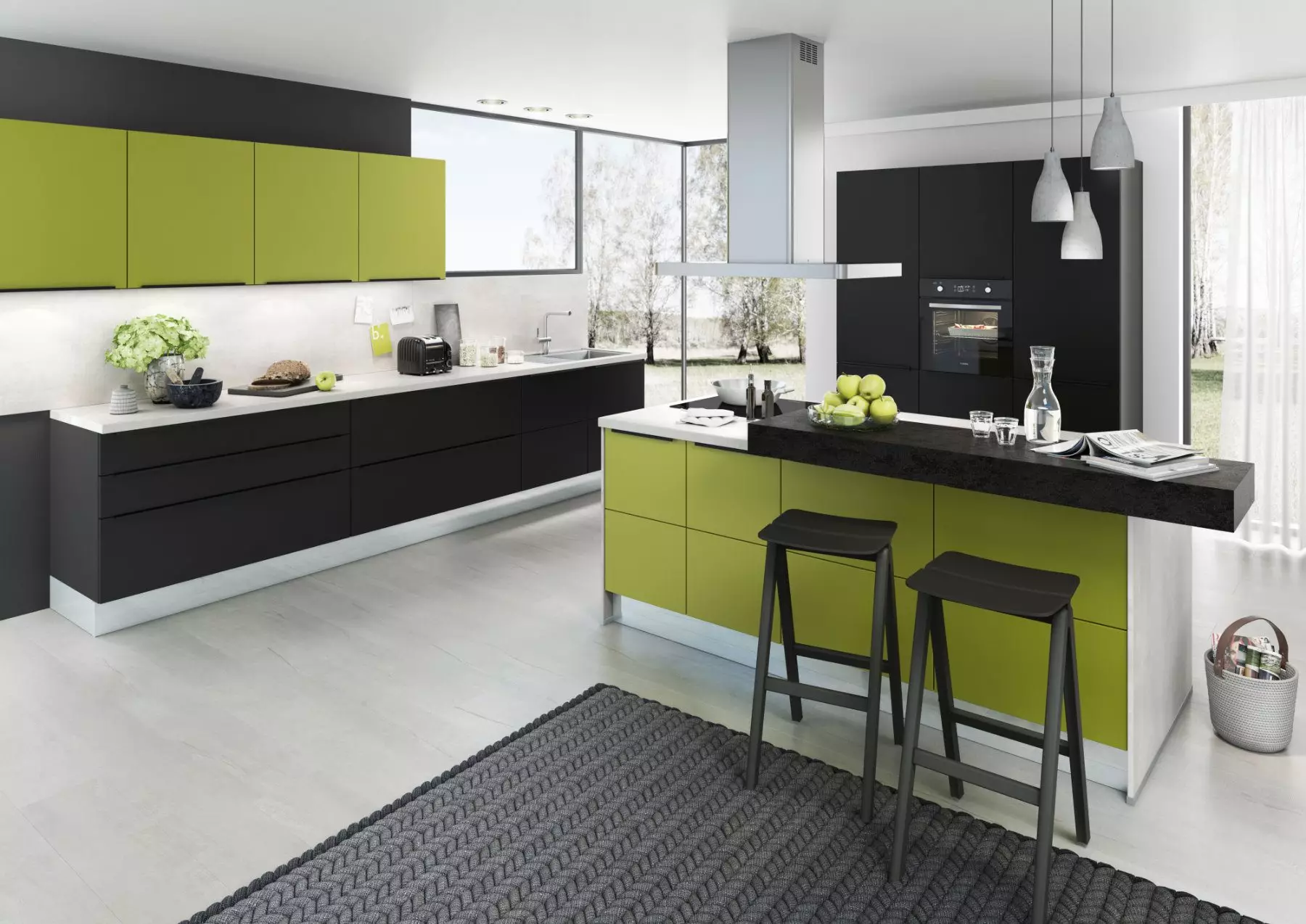 Bauformat Berger Vibrant Green Handleless Kitchen With Island.