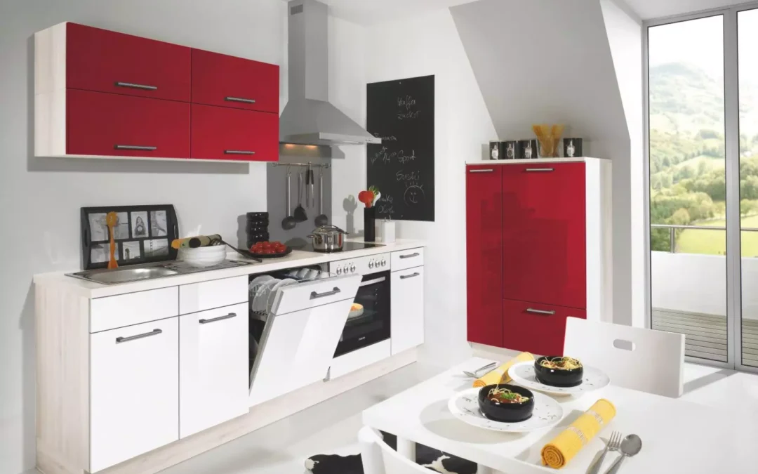 Bauformat Berger White + Red Gloss Compact Kitchen