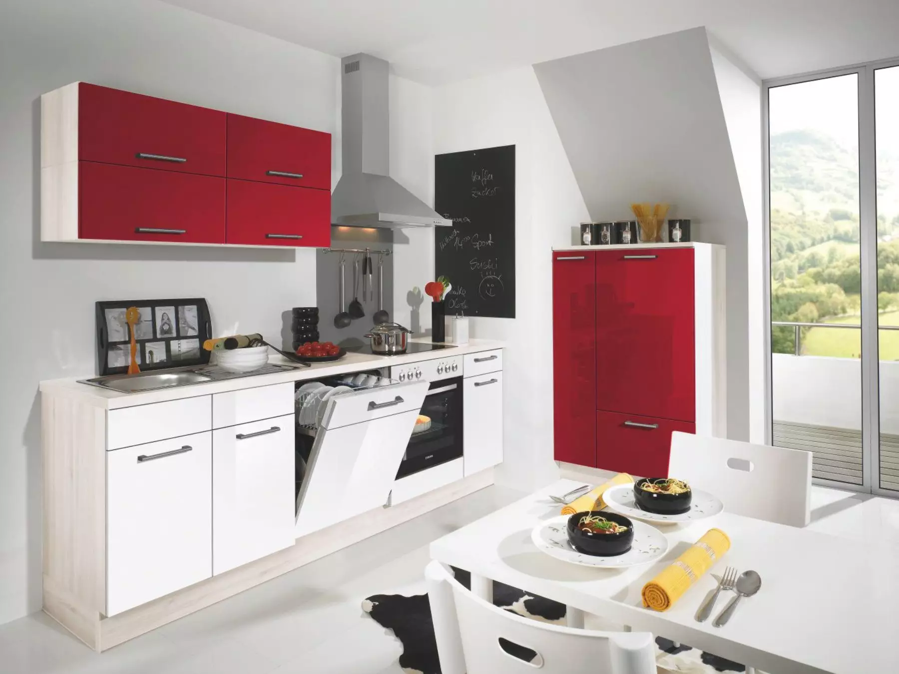 Bauformat Berger White + Red Gloss Compact Kitchen