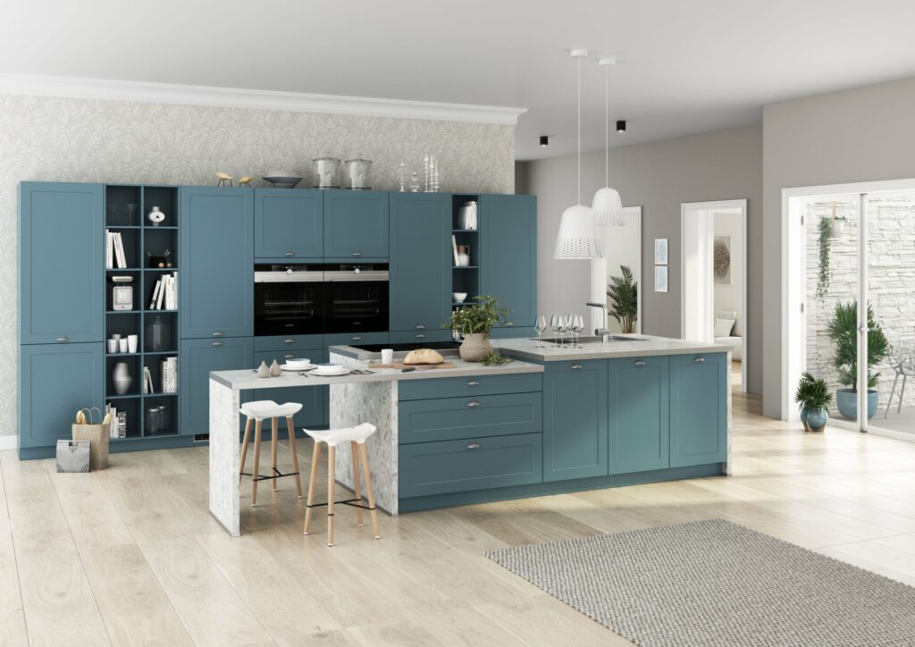 Bauformat-Blue-Shaker-Open-Plan-Kitchen-1024x724 Bauformat Blue Shaker Open Plan Kitchen | Cotswood Kitchens, Blockley