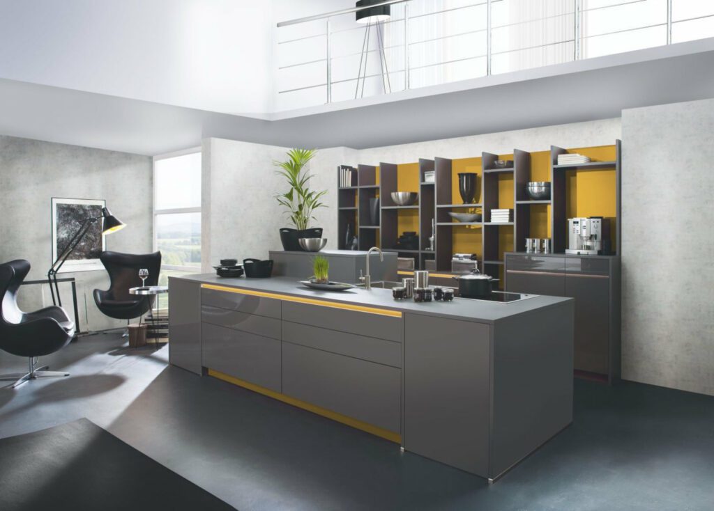 Bauformat-Grey-Gloss-Handleless-Kitchen-1024x734 Bauformat Grey Gloss Handleless Kitchen | Cotswood Kitchens, Blockley
