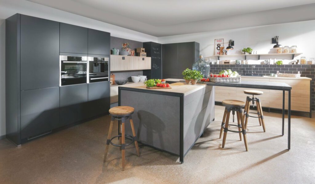 Bauformat-Grey-Matt-L-Shaped-Kitchen-With-Island-1024x598 Bauformat Grey Matt L Shaped Kitchen With Island | Cotswood Kitchens, Blockley