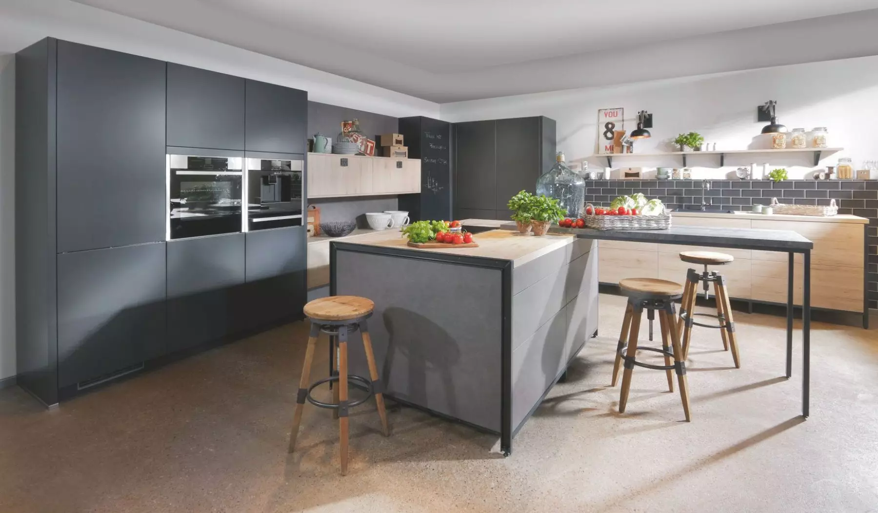 Bauformat Grey Matt L Shaped Kitchen With Island.