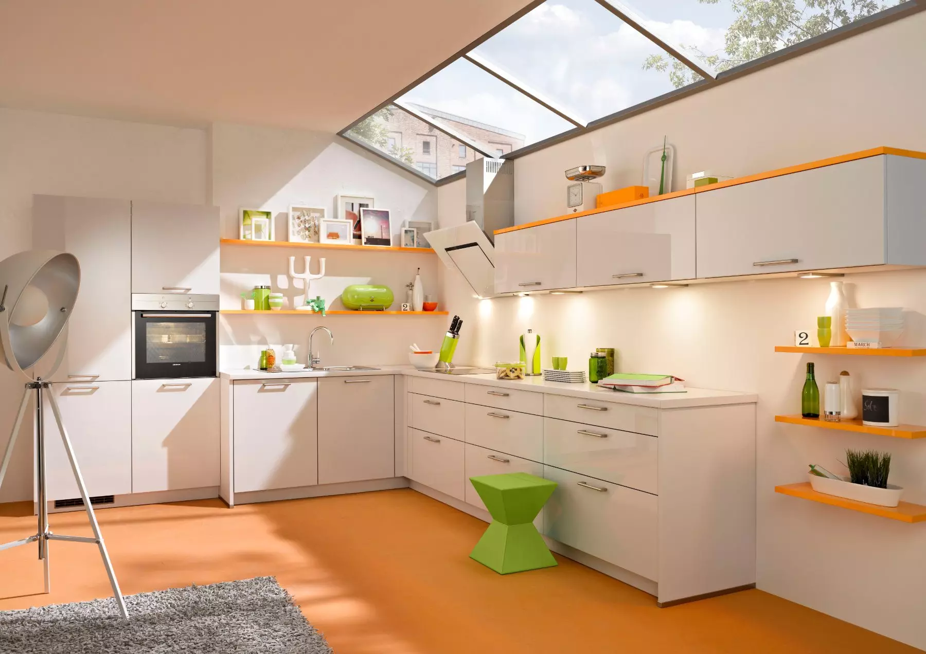 Bauformat High Gloss Light L Shaped Kitchen.