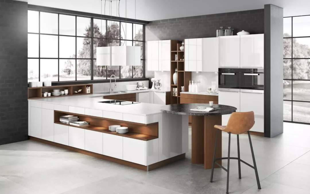Bauformat High Gloss White U Shaped Handleless Kitchen 1.