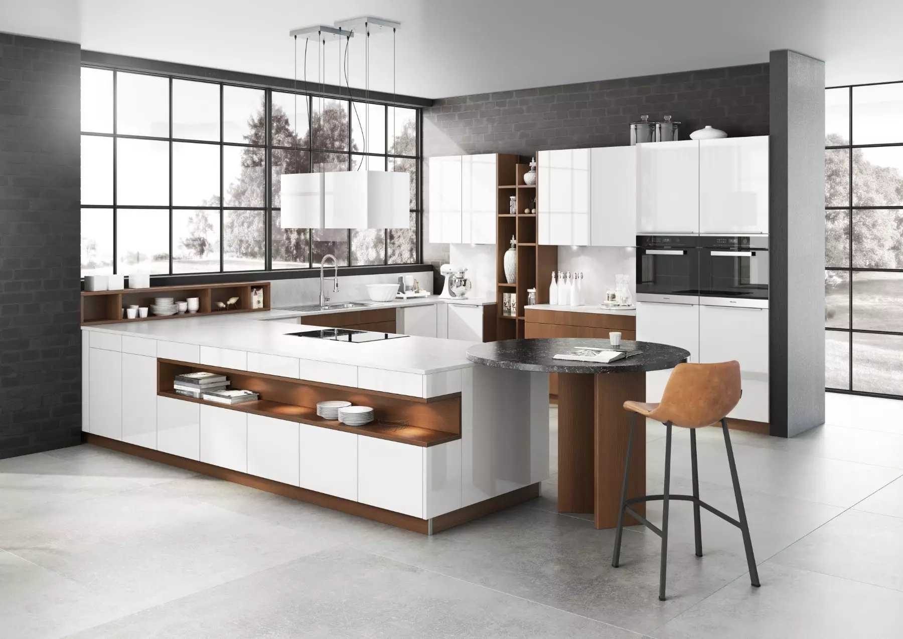 Bauformat High Gloss White U Shaped Handleless Kitchen 1.