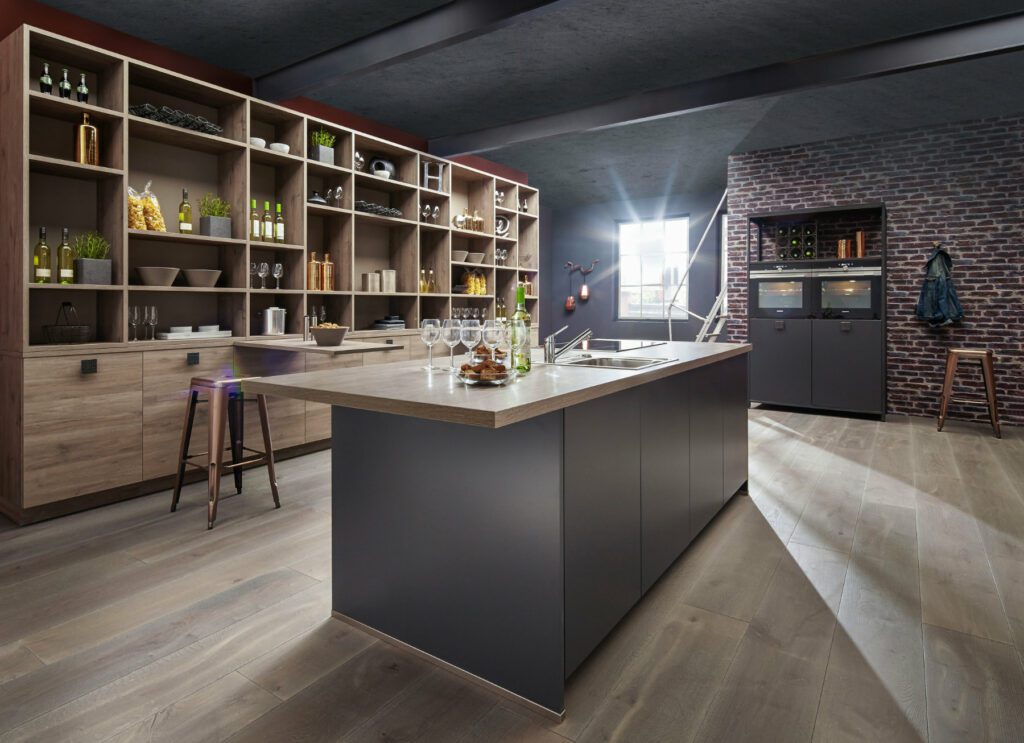 Bauformat-Matt-Grey-Wood-Open-Plan-Kitchen-With-Island-2-1024x743 Bauformat Matt Grey Wood Open Plan Kitchen With Island 2 | Cotswood Kitchens, Blockley