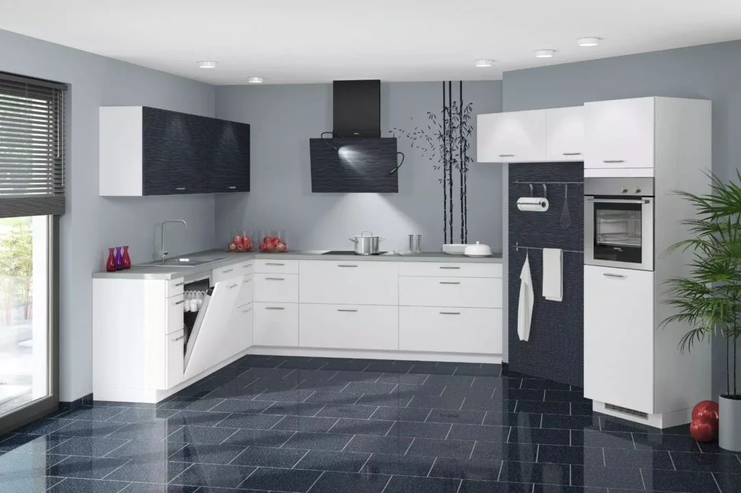 Bauformat Matt White L Shaped Kitchen.