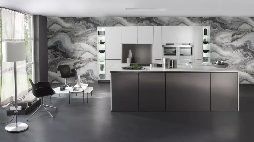 Bauformat Matt White + Metallic Effect Kitchen With Island