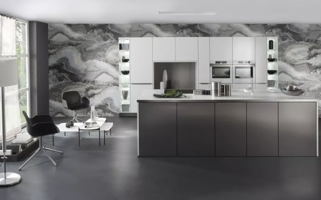 Bauformat Matt White + Metallic Effect Kitchen With Island