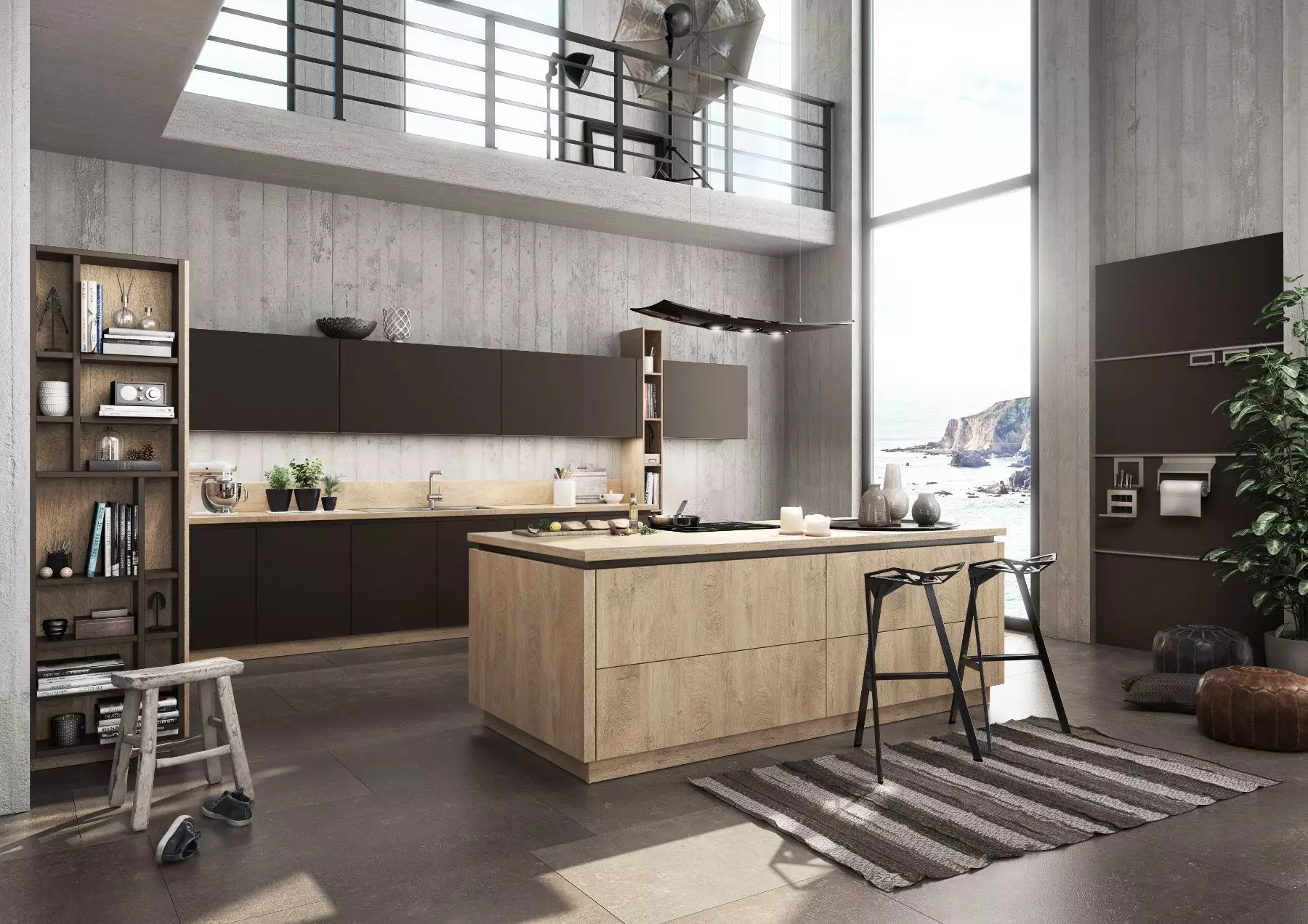 Bauformat Matt + Wood Handleless Kitchen With Island