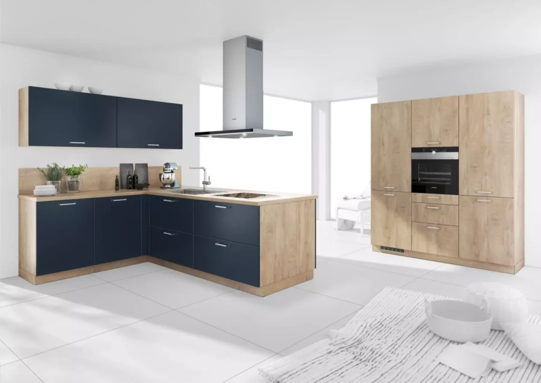 Bauformat Modern Navy + Wood Compact Kitchen