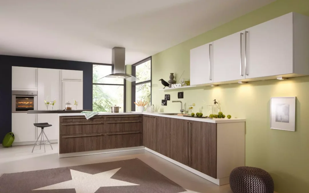 Bauformat White Gloss + Wood L-Shaped Kitchen
