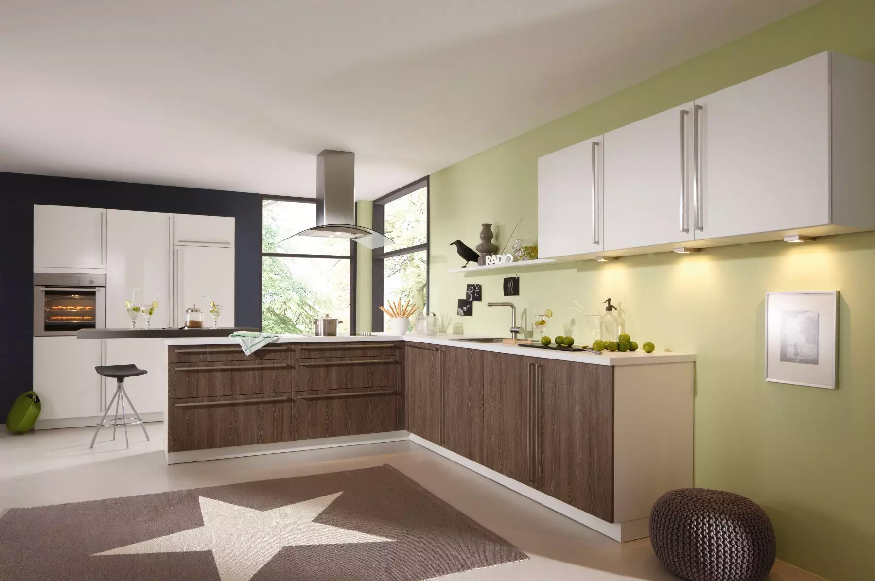 Bauformat White Gloss + Wood L-Shaped Kitchen