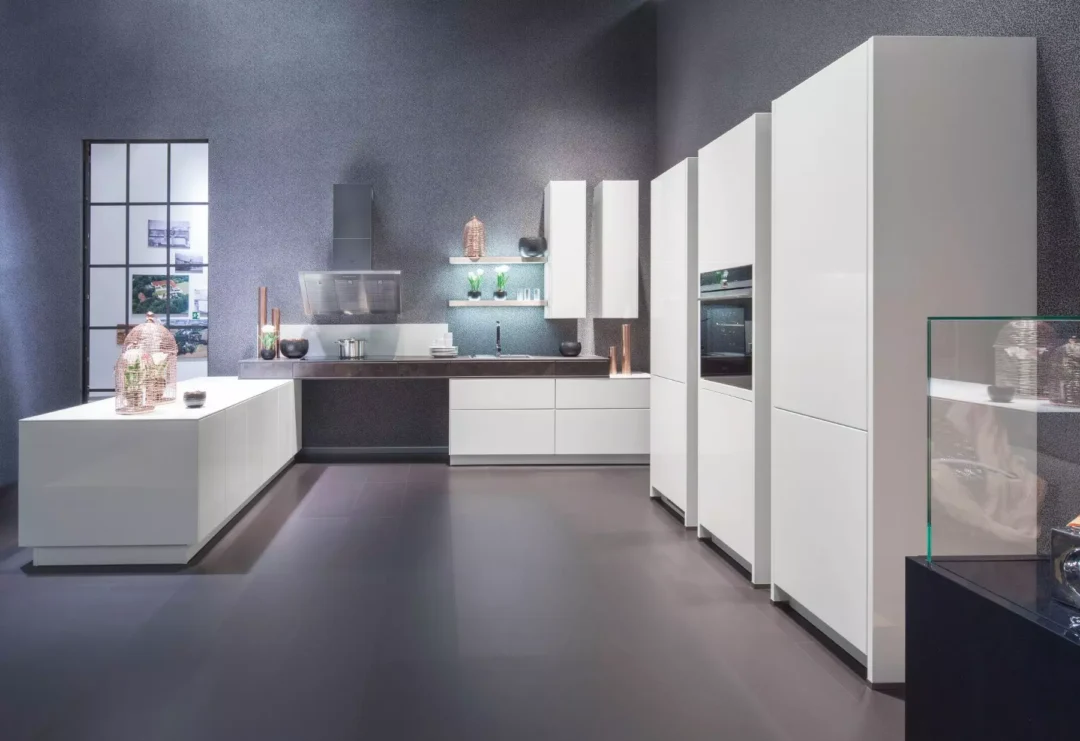 Bauformat White Matt Handleless U Shaped Kitchens.